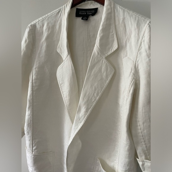 Linda Allard Ellen Tracy Unstructured White Linen Blazer - Picture 5 of 9
